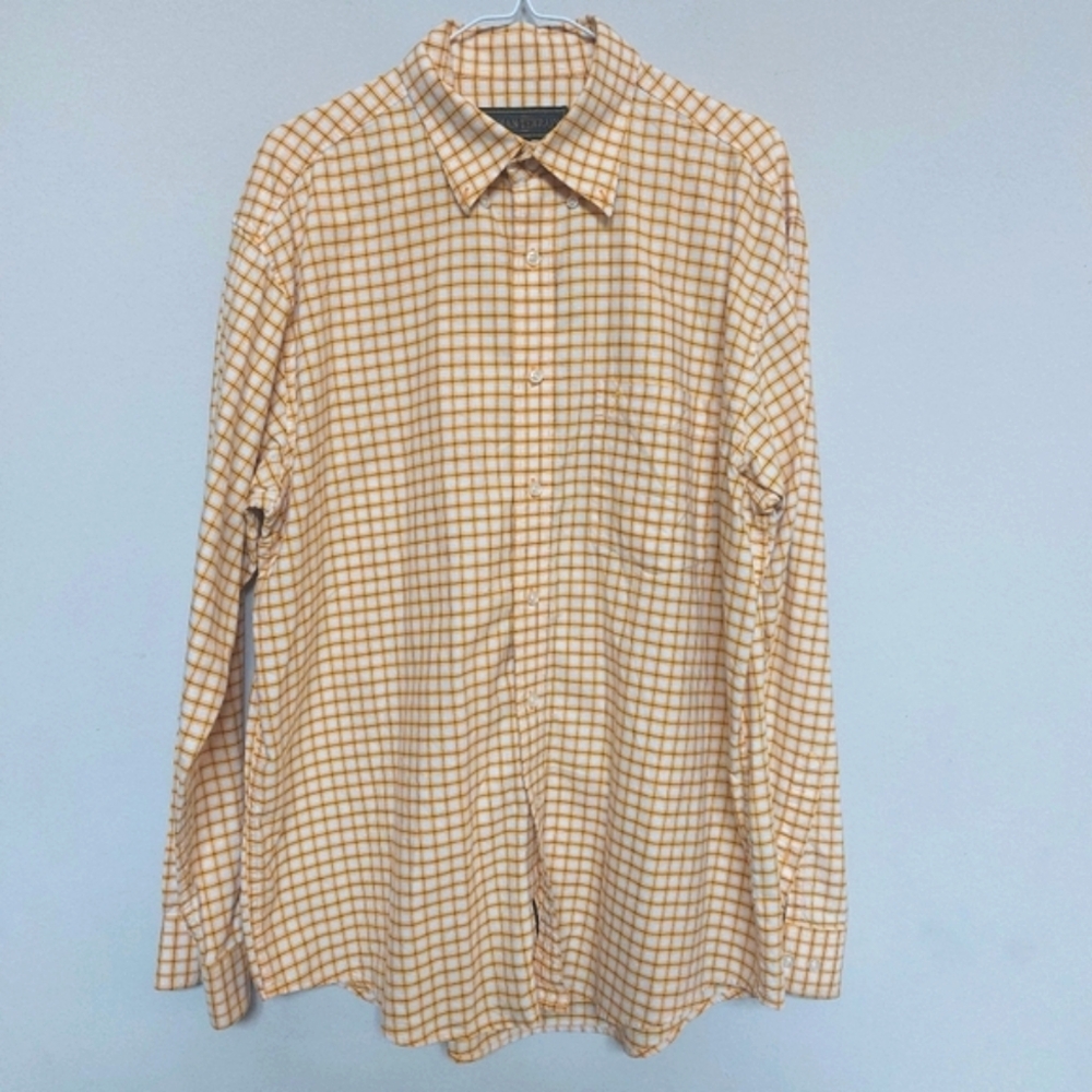 Indian Terrain Yellow Checkered Men's Shirt Size Large 100% Cotton